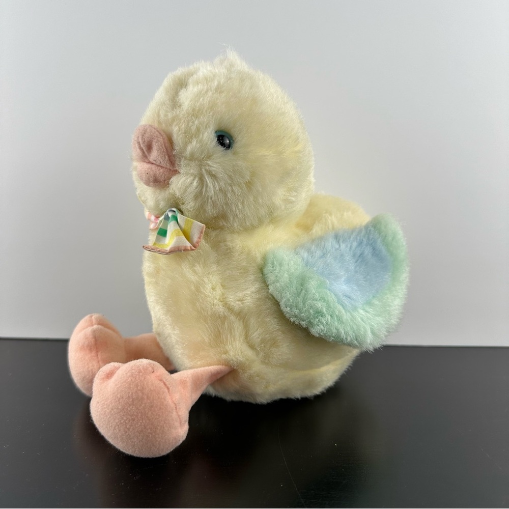 Vintage Eden Pastel Duck Plush Stuffed Animal Baby Duckling Rainbow Bow Tie 90s